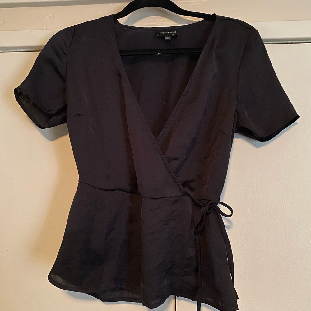Lucky Brand - Black Satin Wrap Top